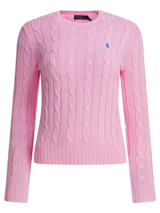 Crew-Neck Cable-Knit Sweater With Logo Knitwear Pink