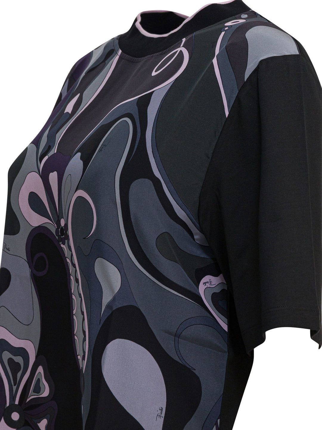 Pucci Cotton And Silk Crewneck T-Shirt With Print T-shirts - Black | 84b325721b7113af7940e25cc1b9533427d1134b