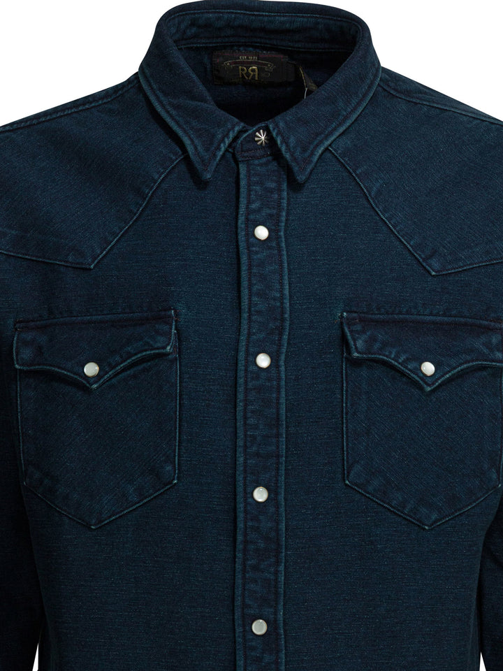Rrl By Ralph Lauren Indigo Suede Western Shirt Shirts - Blue | 315c5e1928286e17c25973f9f56c16c7e39cc753