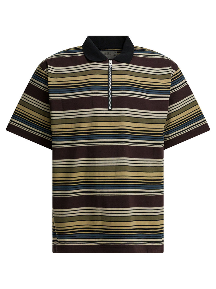 Sacai Striped Buttonless Polo Shirt Polo shirts - Brown | f098eb1656bfed5e227838ff7ee7e2228015c73f