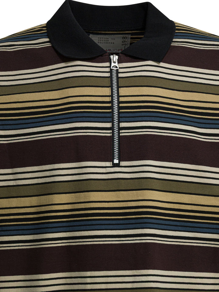 Sacai Striped Buttonless Polo Shirt Polo shirts - Brown | 15dd72a9a7a7ba8600bad5350d89a2a657348743