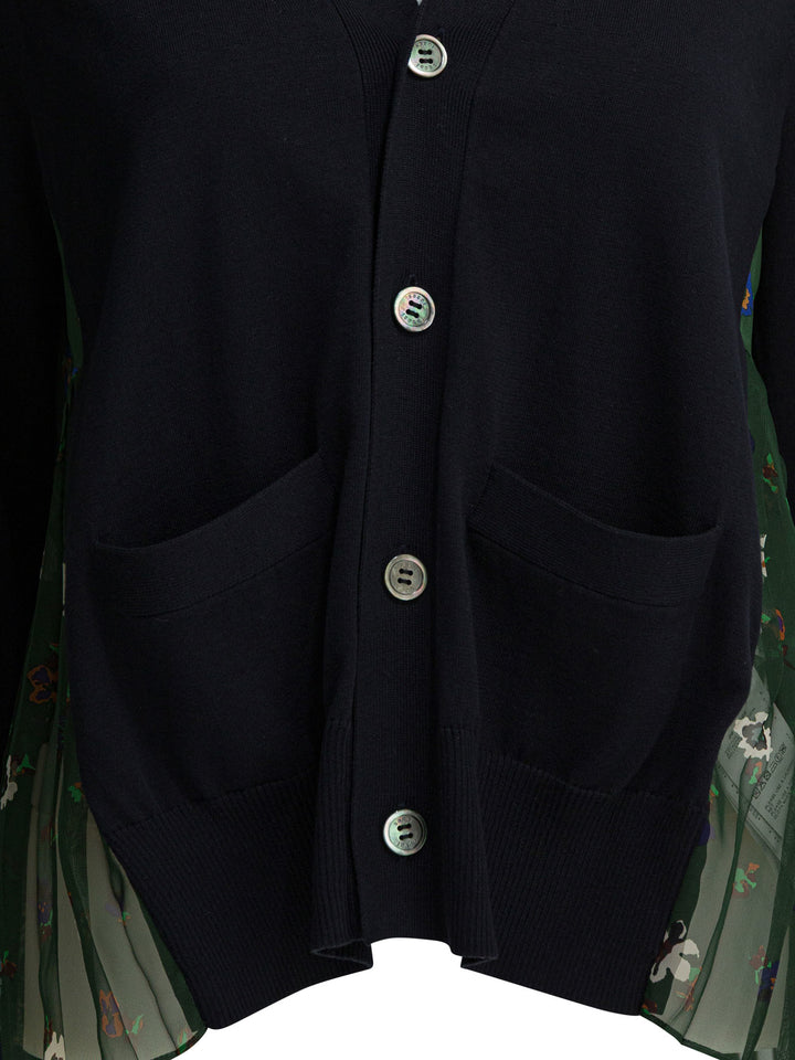 Sacai Cardigan With Floral Print Knitwear - Blue | 27ac50315eb81a52a5c3cfe956536d95dee15dc5