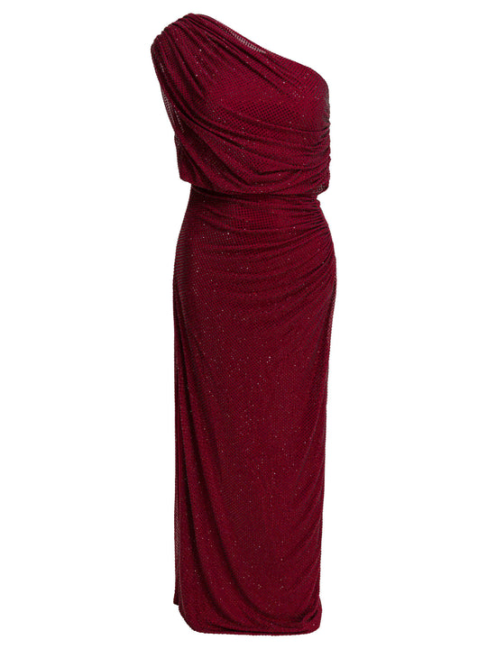 Draped Midi Dress With Rhinestones Dresses Red