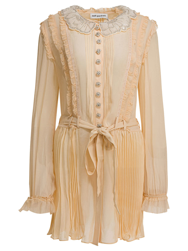 Self-Portrait Pleated Georgette Dress Dresses - Beige | 45460d0627a17cea0c59c8fc253cd0cd7c2e9c36