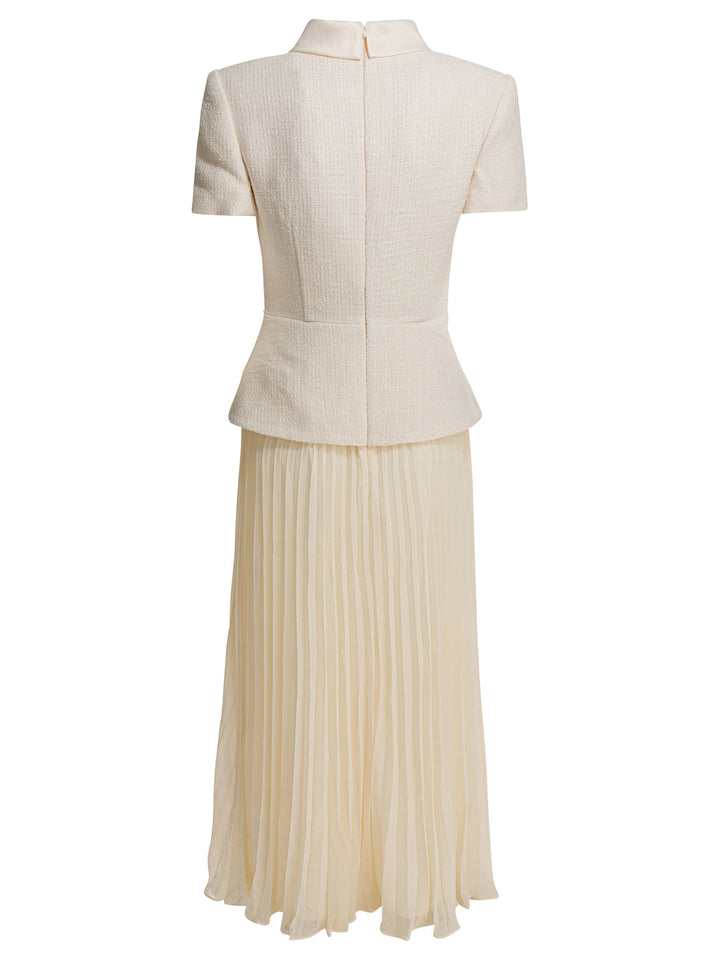 Self-Portrait Boucle Midi Dress With Pleated Skirt Dresses - White | 705e635f82ea7b28932b55c6aa1bbf2ace416c89