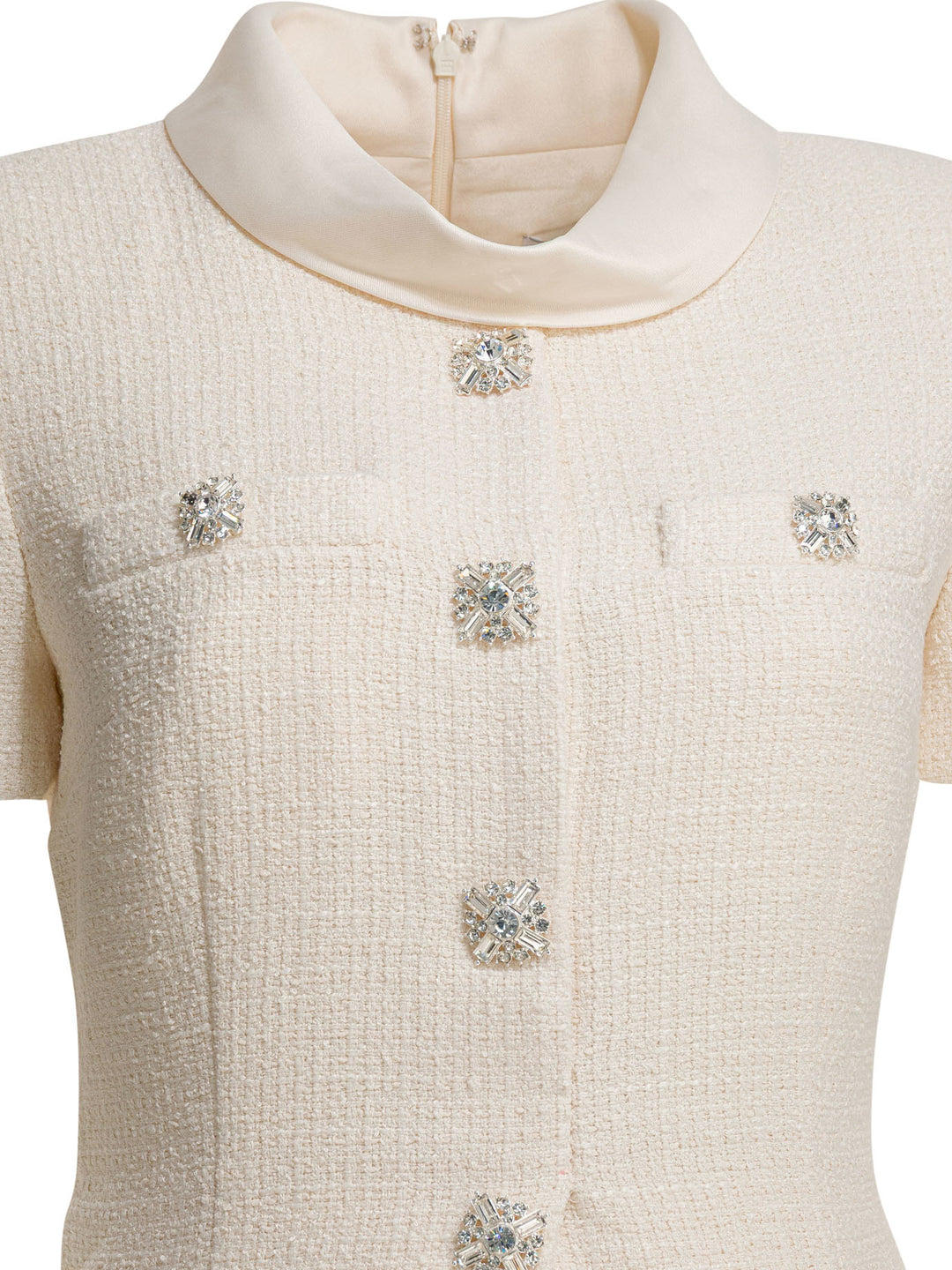 Self-Portrait Boucle Midi Dress With Pleated Skirt Dresses - White | 911274d3f5e79e84ab15b58748fcc9e7b06a5850