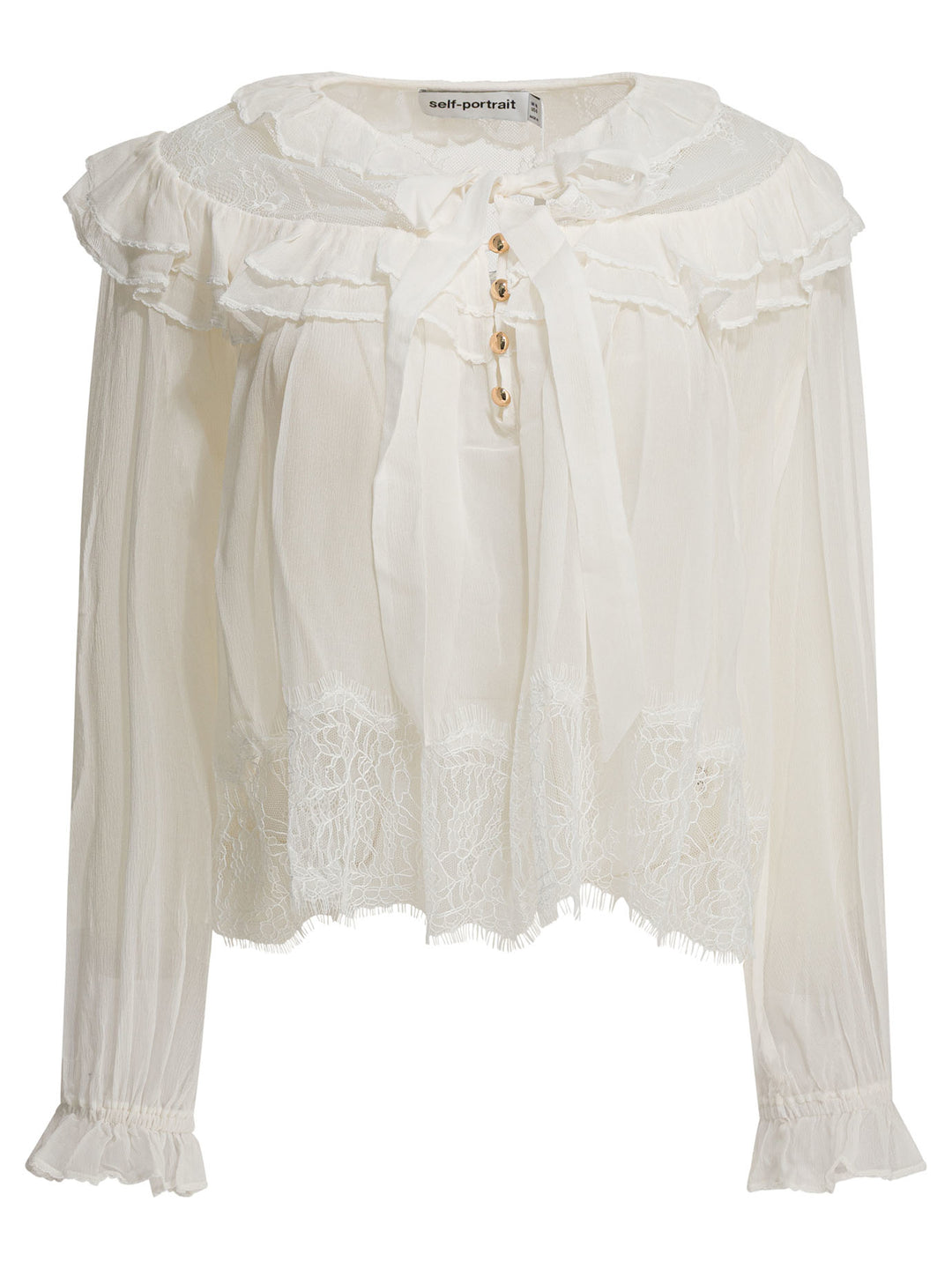 Self-Portrait Georgette Lace Blouse Shirts - White | a28e2639887037121491dd6de81d1e45675677a5