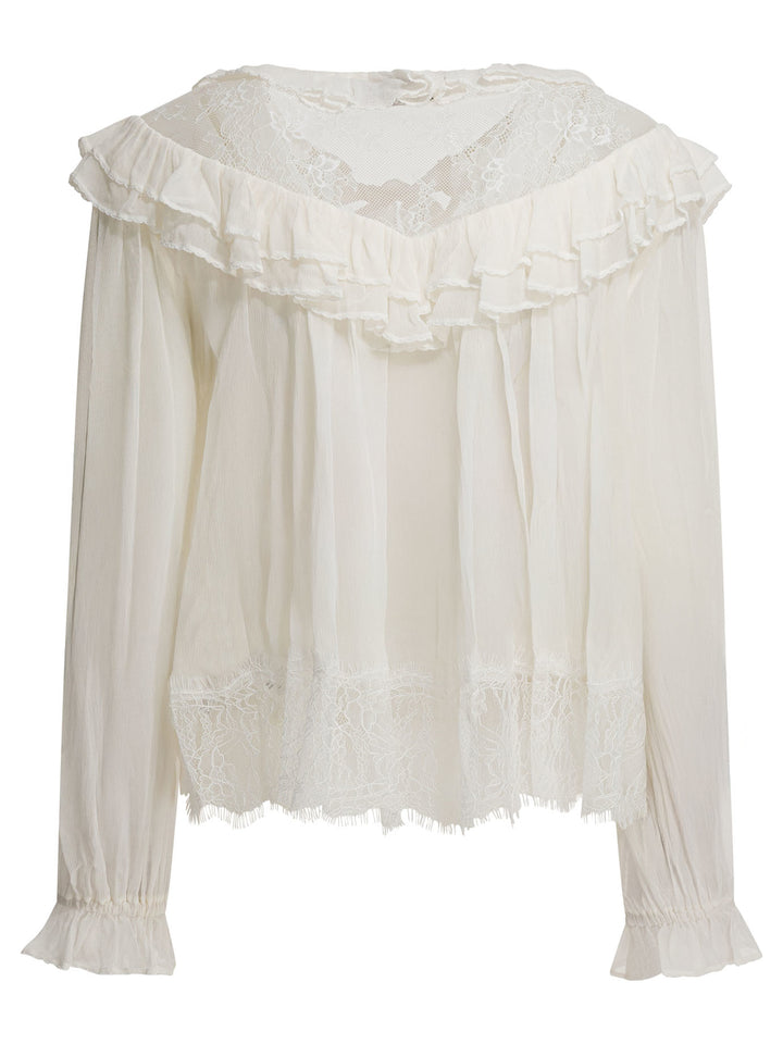 Self-Portrait Georgette Lace Blouse Shirts - White | 4939b16c41ddee1a14ba4f1e373475e2183757d0