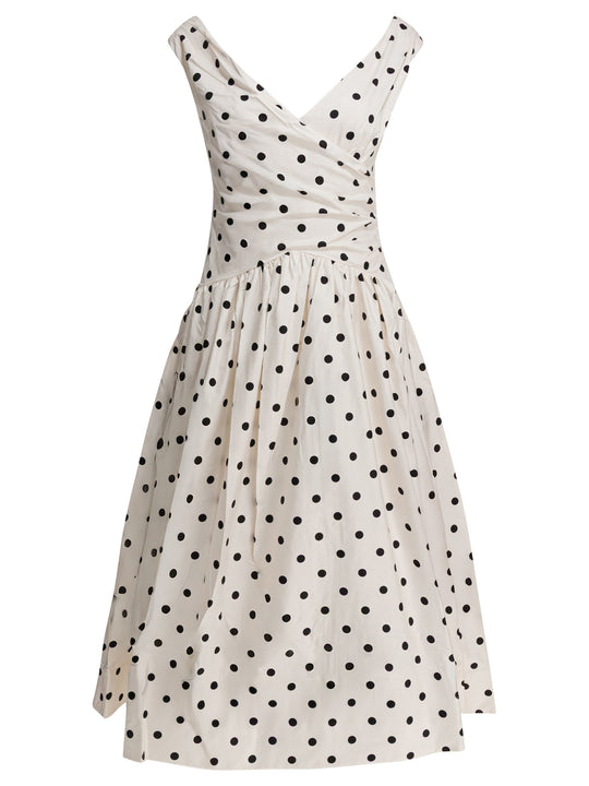 Polka Dot Flared Midi Dress Dresses White