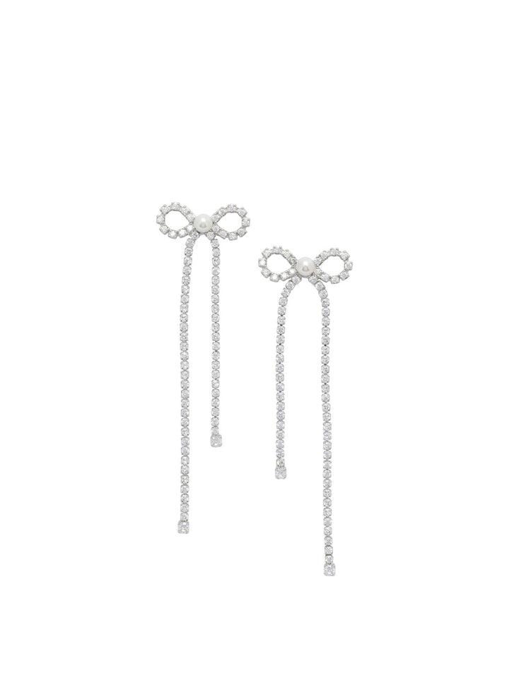 Self-Portrait Bow Earrings With Crystals Jewels - Silver | f901903eaf12cf3265f0de059938e511c11bce6c