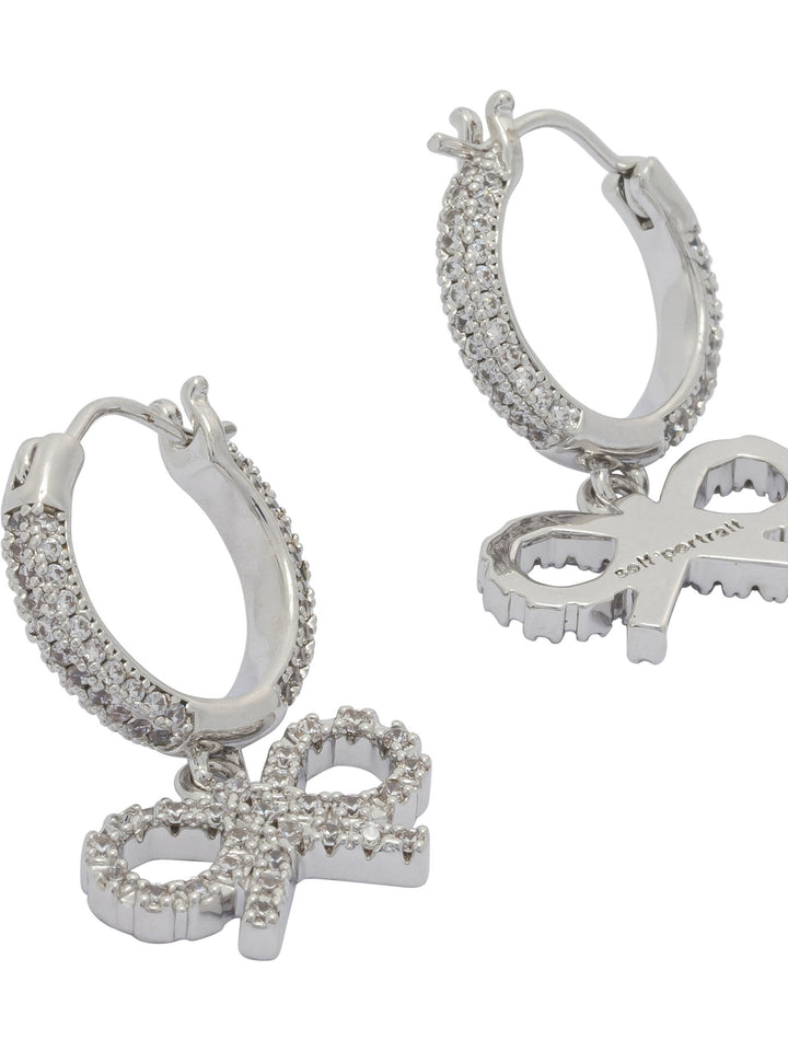 Self-Portrait Hoop Earrings With Bow Jewels - Silver | 95d277ad0eba597aaf5b252e20e64ceecbc48826