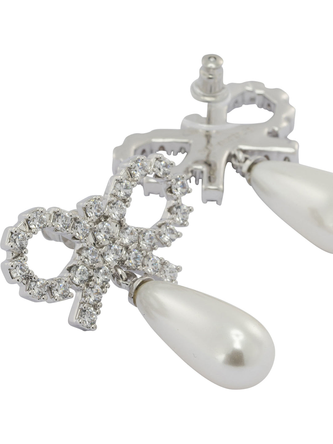 Self-Portrait Pearl Earrings With Crystal Bow Jewels - White | 50ae3a975c182880393f3d0d9cb09c3360222ac9