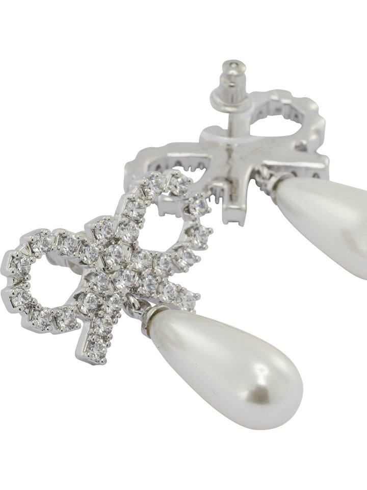 Self-Portrait Pearl Earrings With Crystal Bow Jewels - White | 50ae3a975c182880393f3d0d9cb09c3360222ac9