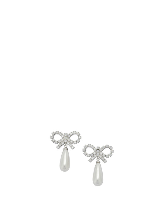 Pearl Earrings With Crystal Bow Jewels White