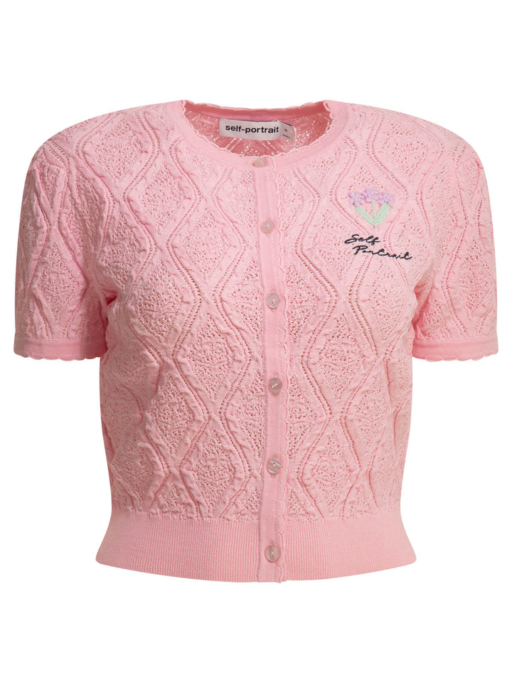 Self-Portrait Woven Knit Cardigan Knitwear - Pink | a5ee1f6d2476b6112029cc5796dc173ae5ba9c3a