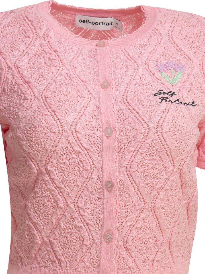 Self-Portrait Woven Knit Cardigan Knitwear - Pink | 4269292b08b038487a5f790054c6cfb3fcdd1e06