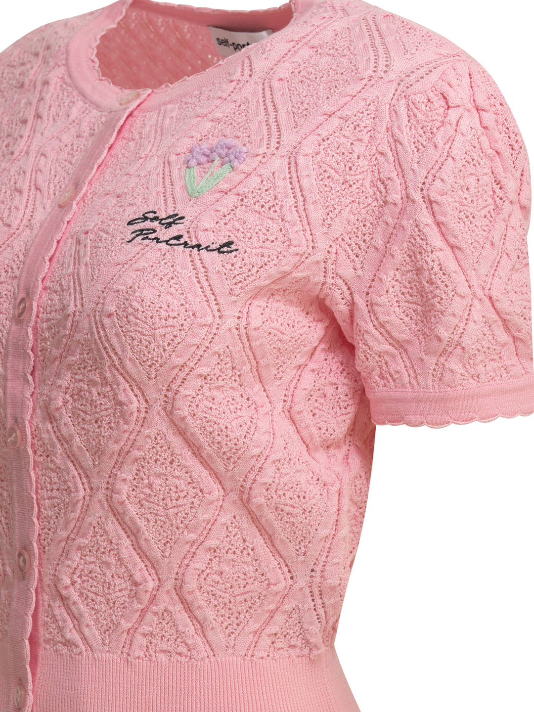 Self-Portrait Woven Knit Cardigan Knitwear - Pink | 62d766ff9639258974af3d024c7f1e33b2ae75b3