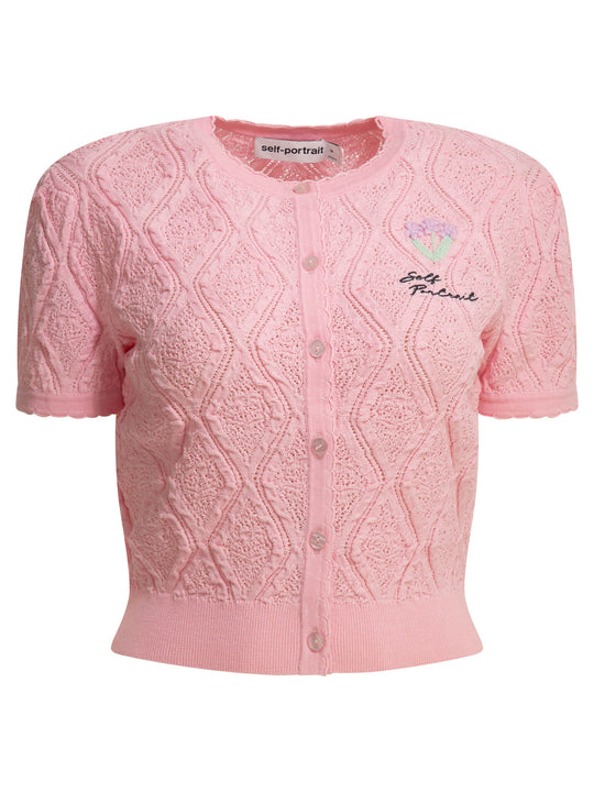 Woven Knit Cardigan Knitwear Pink