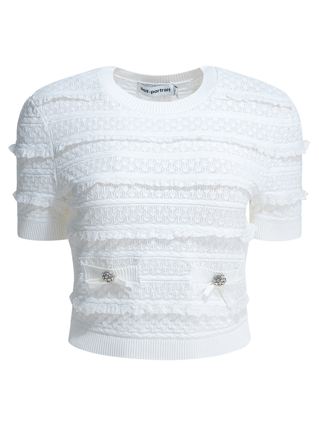 Self-Portrait Knitted Crew Neck Sweater Knitwear - White | b4662cca096cfa6da112388cb53c8312917852e1