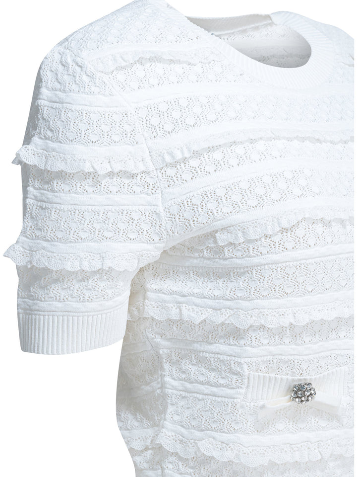 Self-Portrait Knitted Crew Neck Sweater Knitwear - White | 6d7aa4b2530f0a06b60721ece8da29f438703feb