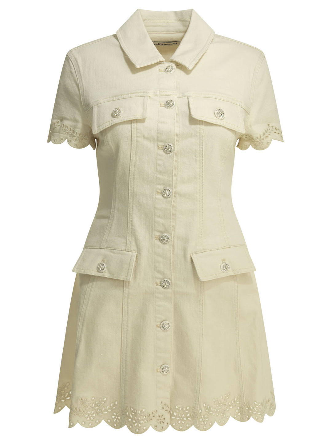 Self-Portrait Embroidered Short Dress Dresses - White | 5164af759f84166a18667c54d2c05f9649fe73bc