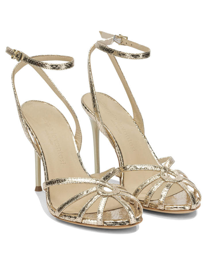 Sergio Levantesi 100mm Heeled Sandals - Gold | e41045f7ec6846bfa51a2e9e2821a9f6d4f24e3f