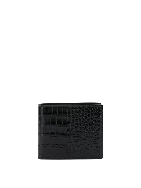 Crocodile Print Leather Wallet Wallets & Card Holders Black