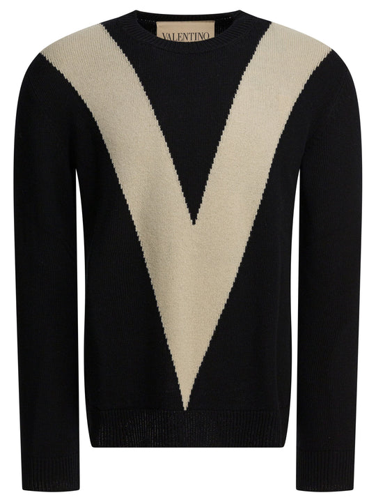 Wool Sweater With Inlaid V Knitwear Black