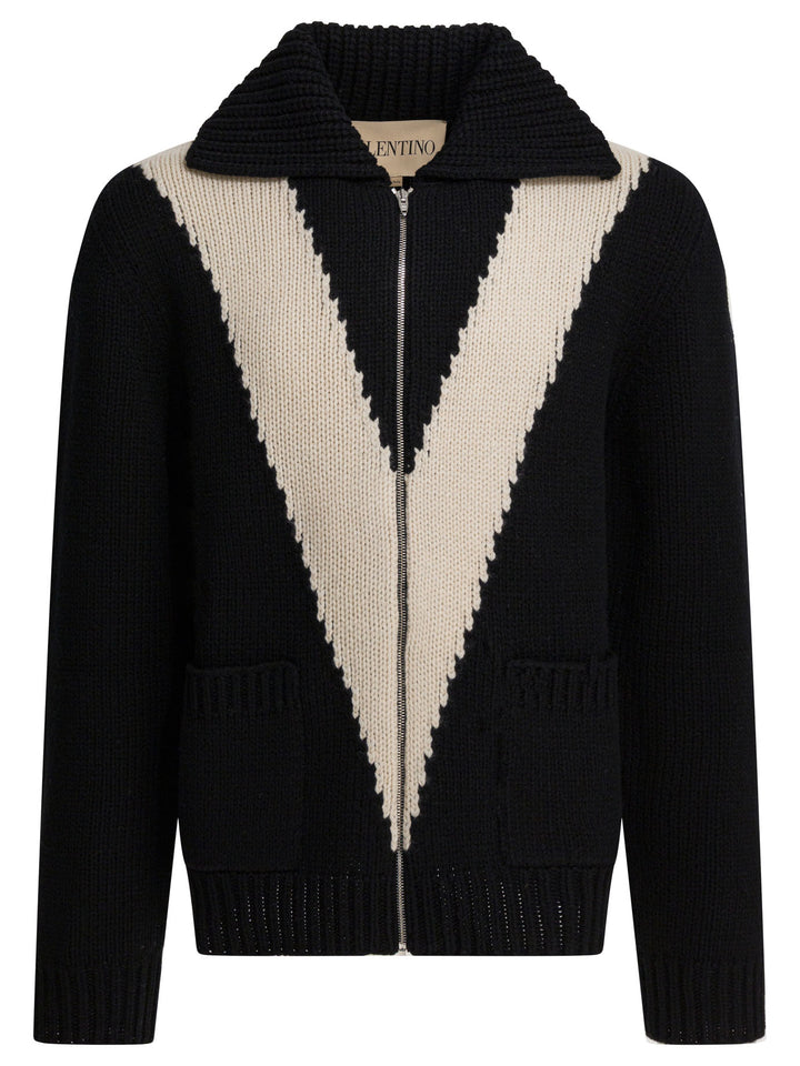 Valentino Cardigan With Inlaid V Knitwear - Black | 0e6d92c40c2f0bca8945f56ecc6c3f2e621b69d6