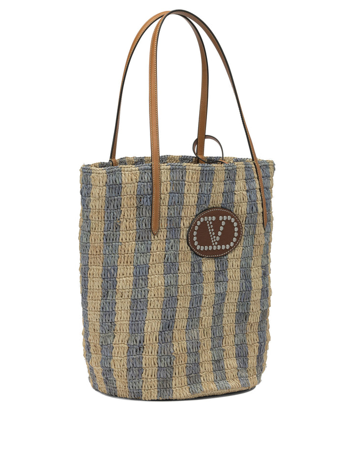 Valentino Garavani Vlogo Raffia Medium Shoulder Bag Shoulder Bags - Beige | 3b85404213480cfd7ddadb4e7943b0654be183eb
