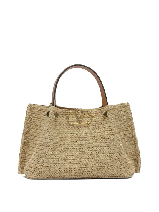 Vlogo Raffia Medium Handbag Handbags Beige