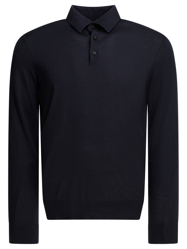 Zegna Cashmere Polo Sweater Knitwear - Blue | 1558978b12096685f64a8df7ccb585c860493087