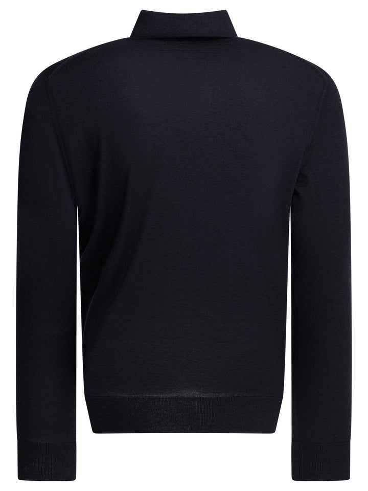 Zegna Cashmere Polo Sweater Knitwear - Blue | d7a47b42e149b1f76442ded37f748ca34dfe7407