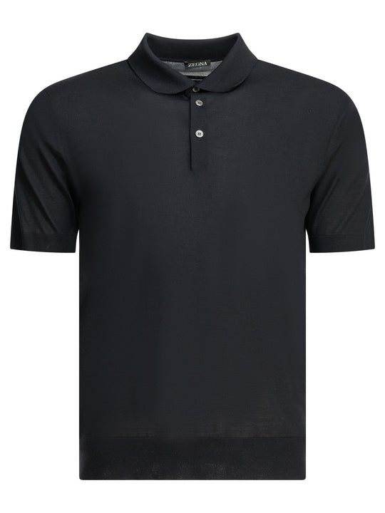 Wool Button-Down Polo Shirt Polo Shirts Blue
