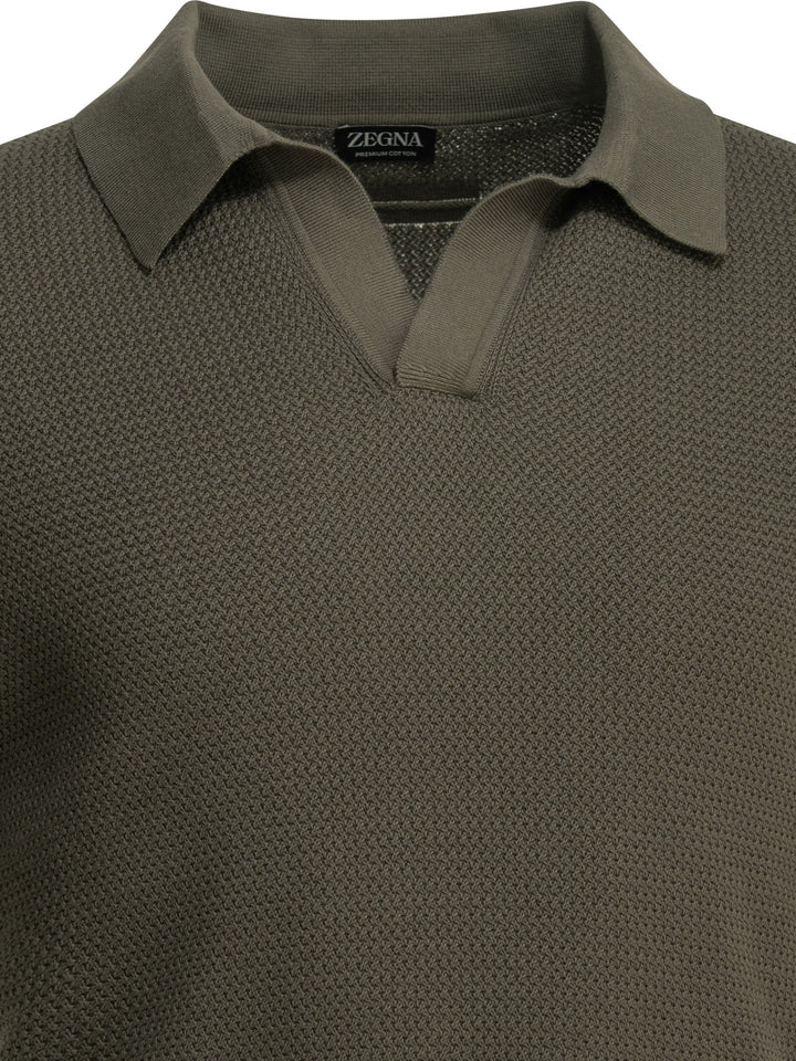 Zegna Cotton Buttonless Polo Shirt Polo shirts - Green | 75da9f7092f02d0f78b078743bcc8213d02a349f