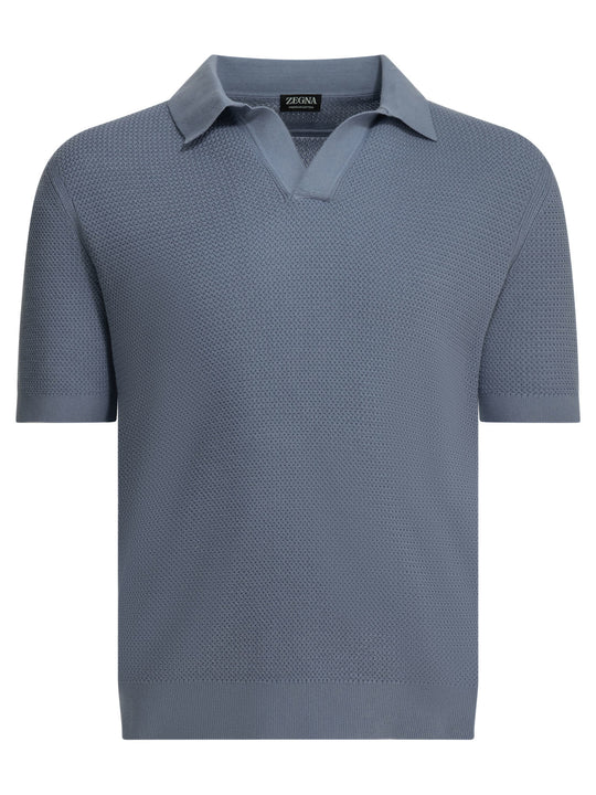 Cotton Buttonless Polo Shirt Polo Shirts Light Blue