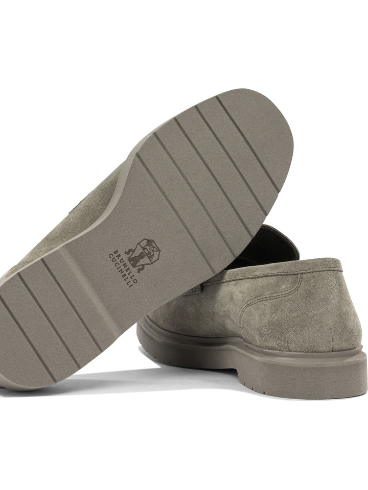 Brunello Cucinelli Suede Loafers With Charm Loafers & Slippers - Beige | a3bd9b4b419a3461c5e08ab7ad01e5a49cf10868