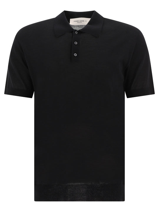 Merino Wool Button-Down Polo Shirt Polo Shirts Black