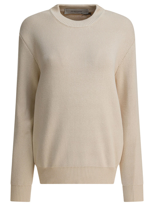Crewneck Sweater With Reverse Logo Knitwear Beige
