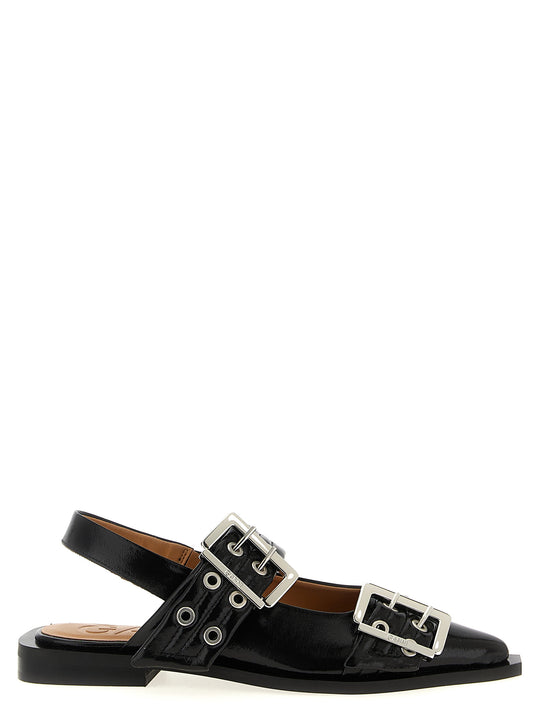 Black Feminine Buckle Flat Shoes Black