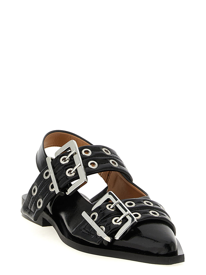 Ganni Black Feminine Buckle Flat shoes - Black | 04747a49f2d7d0fb6ee51512b4ebf8ae85f16462