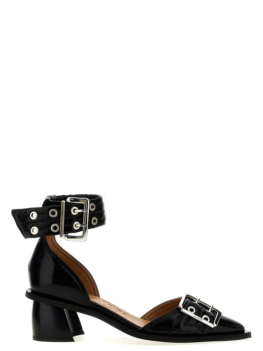Buckle Open Cut Pumps Black