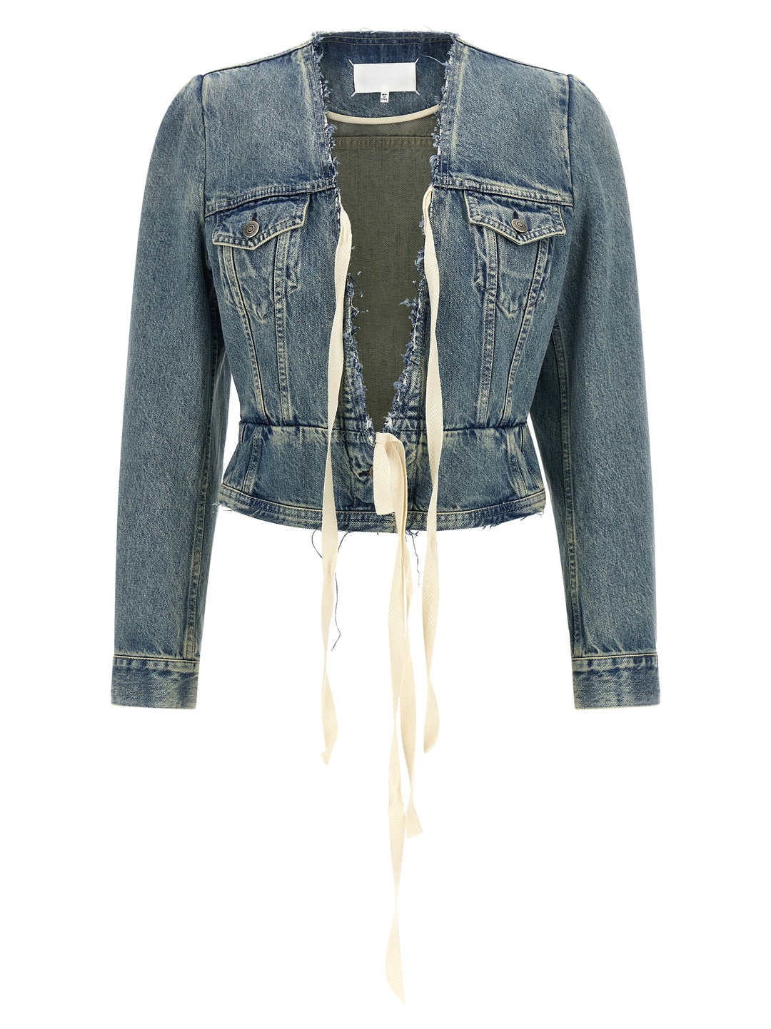 Maison Margiela Raw Cut Hem Denim Jacket Puffer Jackets - Light Blue | 2389297bccb1c6a2f24fd6945f52e789c0068b4c