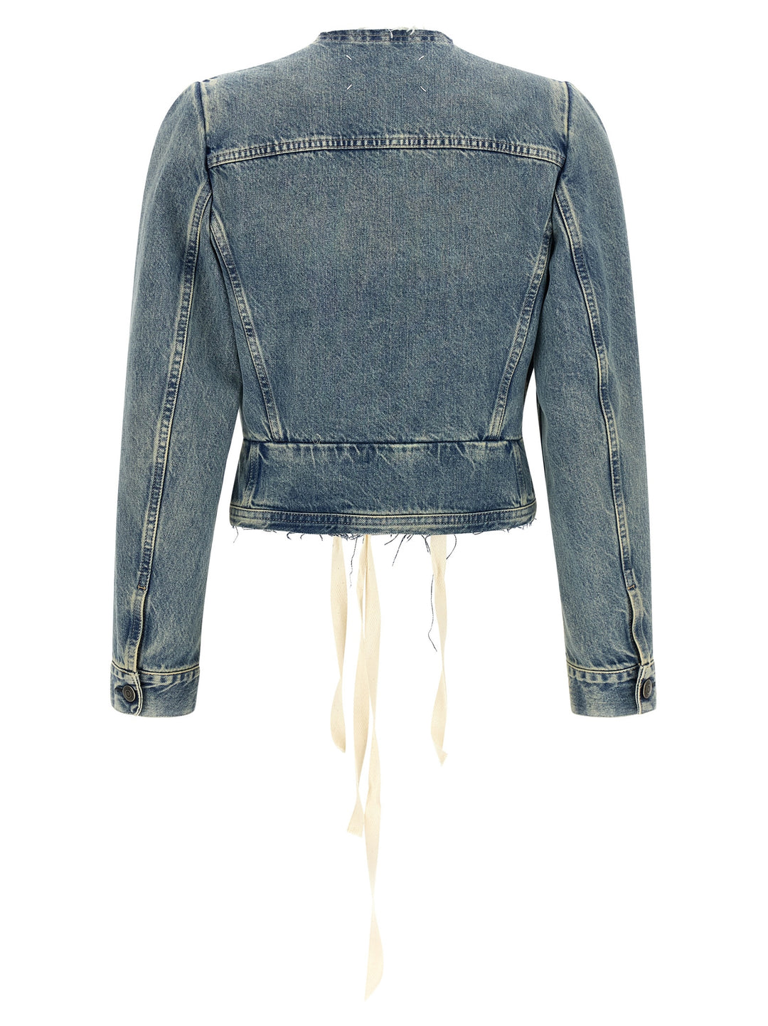 Maison Margiela Raw Cut Hem Denim Jacket Puffer Jackets - Light Blue | 42c2a90a9cea793d47e85e4d836cdd47acbab98e
