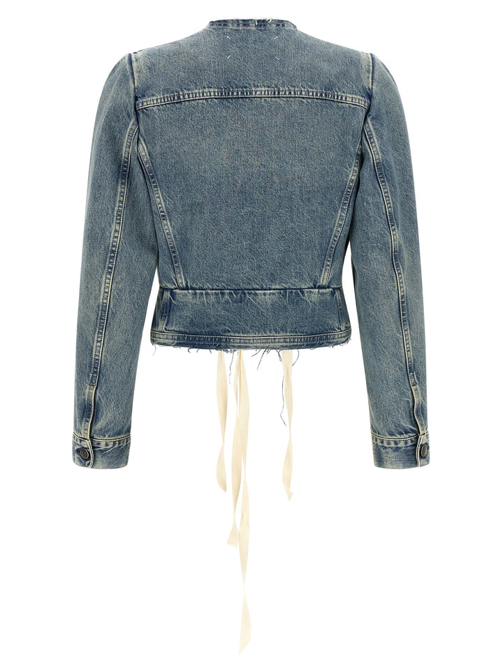 Maison Margiela Raw Cut Hem Denim Jacket Puffer Jackets - Light Blue | 42c2a90a9cea793d47e85e4d836cdd47acbab98e