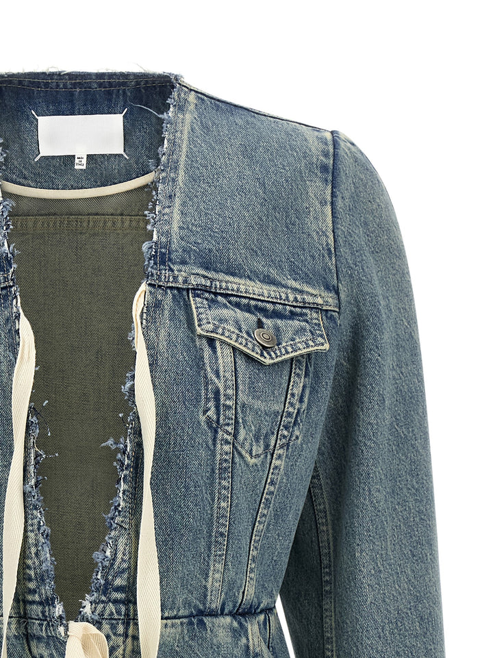 Maison Margiela Raw Cut Hem Denim Jacket Puffer Jackets - Light Blue | e471f194b916612968d607ab4da9ba087fa4d6b2