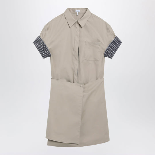 Short Cotton And Silk Wrap Dress In Beige