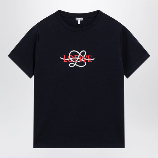 Navy Blue Cotton T-Shirt With Logo Embroidery