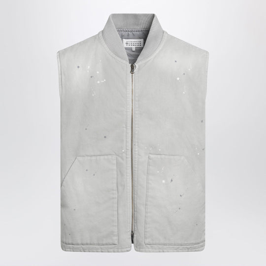 Vintage Pearl Grey Vest With Paint-Effect Details