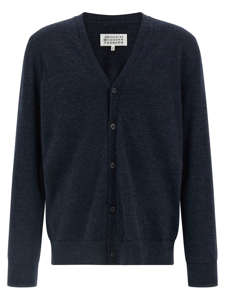 Maison Margiela Suede Patch Cardigan Sweaters and Cardigans - Blue | a0d86e27deb81428b3f7ef286d721af1aacd5e8d